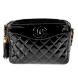 CHANEL - a vintage patent leather Camera Tassel handbag.