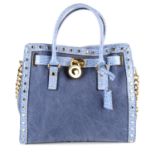 MICHAEL KORS - a blue canvas embossed Hamilton Tote handbag.