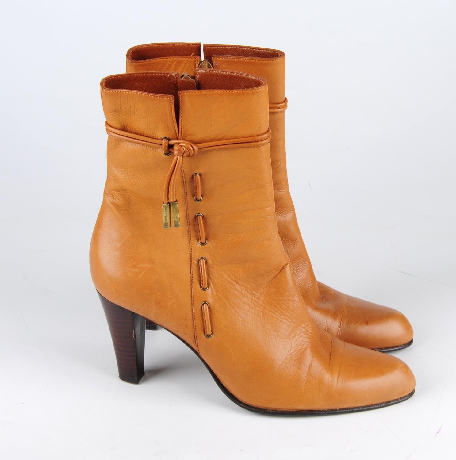 BALENCIAGA - a pair of tan leather ankle boots. - Image 2 of 3