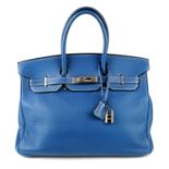 HERMÈS - a 2003 Blue De Presse Birkin 35 handbag.