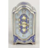 An early 20th century 925 sterling silver and enamelled miniature clock,