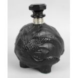 A French Art Deco black pressed glass scent bottle,