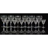 A set of six 20th Century Stuart Crystal Cardinal pattern wine glasses with heavy basal cutting,