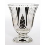 A 1930s Haida glass vase in the manner of Karel Palda of footed flared form decorated with black