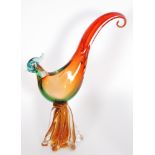 A large 20th Century Italian Murano glass figure of a stylised cockerel raised on a fluted base in
