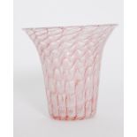A 1930s Nazeing glass vase of flared form decorated with a pink and opal lattice intersected with a