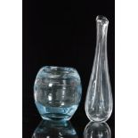 A post war Orrefors clear crystal glass vase by Nils Landberg of fluted sleeve form,