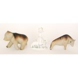 Two 1960s studio pottery animals by Peter Muller comprising a bear and a bull,