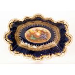 An early 20th Century George Jones Crescent China oval dish decorated to the central roundel by W.