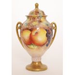 A later 20th Century pedestal vase and cover decorated by former Royal Worcester artist G.