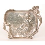 Unknown - An Art Nouveau pewter dish decorated with a scantily clad maiden seated beside a river