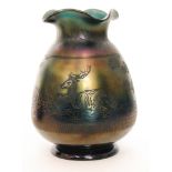 Thomas Webb & Sons - A Bronze Ware vase of footed ovoid form with a quatrelobed rim,