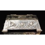 Unknown - An Arts and Crafts silvered brass rectangular cigar box or humidor,