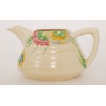 A Clarice Cliff Morning pattern Lynton shaped teapot circa 1934,