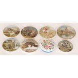 Eight assorted 19th Century Staffordshire Pratt Ware pot lids comprising Bears on Rock, The Rivals,