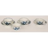 Three late 18th Century Caughley teabowls and saucers decorated in the blue and white Apple and