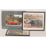 Four 20th Century oils on board by TW 1997 of motor racing cars with occupants to include Jackie