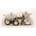 A 1960s four piece stainless steel tea service in the Alveston pattern, composed of tea pot,