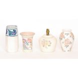 Four pieces of assorted Poole Pottery comprising a 1930s shape 240 lamp base decorated by Ruth