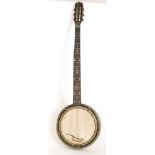 An early 20th Century five string banjo inlaid with star design to the reverse,