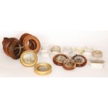 Five assorted 19th Century framed Staffordshire Pratt Ware pot lids comprising A Pair,