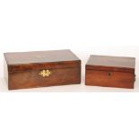 A 19th Century brass inlaid mahogany writing box fitted with a secret drawer and interior,