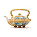 A Royal Worcester compressed tea kettle later decorated in the round with hand painted polar bears