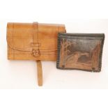 A Hardy's Brothers brown pig skin cast case in the form of a satchel and a small tooled leather