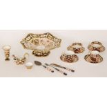 A collection of assorted Royal Crown Derby comprising a large wavy edge comport, three saucers,