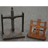 A 19th Century mahogany book press and a mahogany music stand (2)