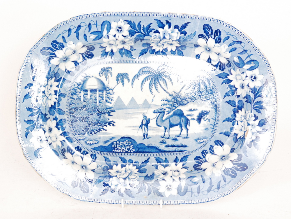 A 19th Century blue and white transfer decorated pottery meat plate by John & Richard Riley in the