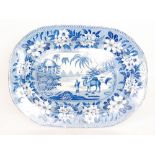 A 19th Century blue and white transfer decorated pottery meat plate by John & Richard Riley in the