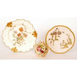 Three pieces of late 19th to early 20th Century Royal Worcester Blush Ivory comprising two plates,