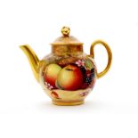 A later 20th Century Royal Worcester Fallen Fruits miniature teapot decorated by P.