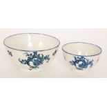 Two late 18th Century Caughley blue and white footed bowls each decorated in the underglaze Sliced
