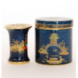 A 1930s Art Deco Carlton Ware cylindrical pot and cover decorated in the gilt and enamel Barge