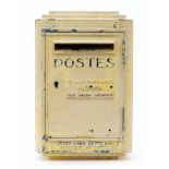 A 20th Century cast alloy French post box, titled 'Postes', in a yellow painted finish,