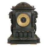 An early 20th Century large black slate mantle clock of classical form with eight day striking