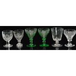 A group of six assorted 19th Century glass rummers comprising an example with lemon squeezer foot,