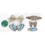 An early 20th century enamelled butterfly brooch numbered 2376, Birmingham 1918, J Aitken and Son,