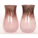 A pair of 1930s Monart shape JJ glass vases of tapered form,