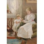 EMILIE MUNDT (1842-1922) - Mother and child in an interior, oil on canvas, signed, framed, 42.