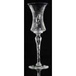 A Stevens & Williams glass vase of chalice form with tapering stem below a waisted bowl,