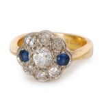 A 22ct sapphire and diamond flower head ring,