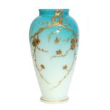 A late 19th Century Harrach Peachblow glass vase of footed high shouldered form,