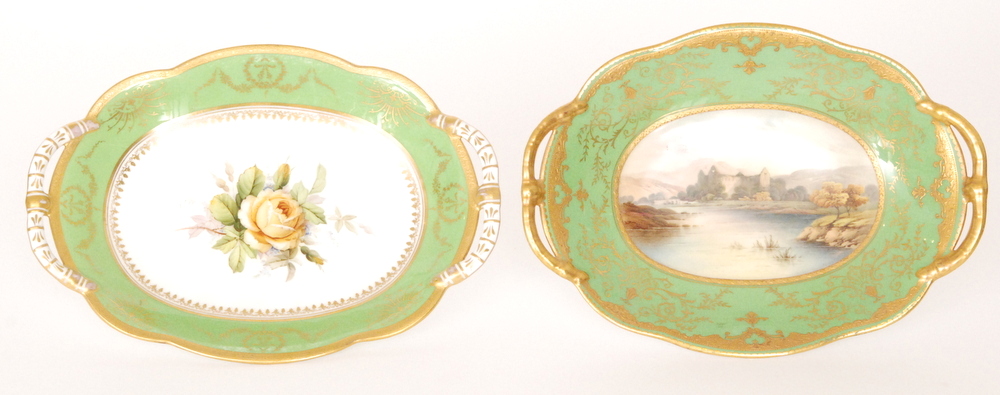 An early 20th Century Coalport oval dish decorated with a hand painted oval cartouche scene of