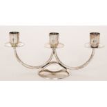 A later 20th Century Berg of Denmark silver plated three branch candelabra,