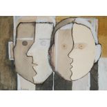 RACHEL WINDHAM (1916-2005) - 'Two heads staring', watercolour and gouache, signed, unframed, 14.