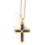 An 18ct sapphire and diamond pendant cross,