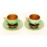 Two 1930s Art Deco Carlton Ware Melon shape coffee cups and saucers decorated in the Diamond